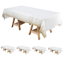 5 Pack White Rectangle Plastic Tablecloths with Gold Confetti Dots