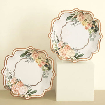 Convenience Meets Style with White Rose Gold Floral Paper Plates