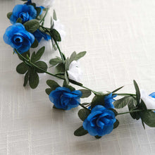 2 Pack White Royal Blue Artificial Silk Rose Vines Hanging Flower Garland