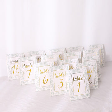Stylish and Functional White Sage Green Double Sided Paper Wedding Table Numbers
