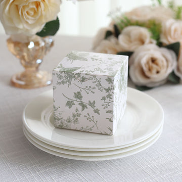 White Sage Green Floral Print Paper Cube Gift Boxes - A Tranquil and Elegant Choice