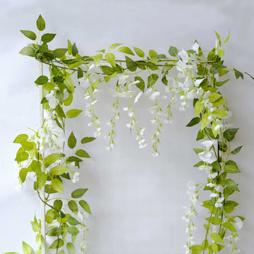 2 Pack White Silk Wisteria Flower Garland Hanging Vines, Artificial Floral Garland Wedding Arch Decor - 6ft