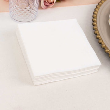 20 Pack White Soft Linen-Feel Airlaid Paper Beverage Napkins, Highly Absorbent Disposable Cocktail Napkins - 5"x5"