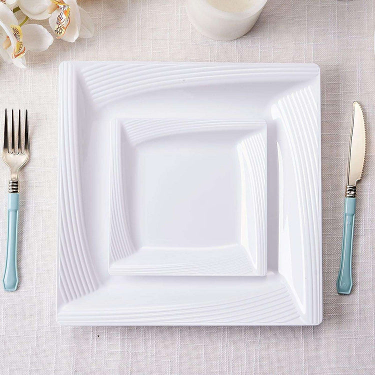 Disposable 6 Inch Square White Plastic Appetizer Plates With Ridge Detail