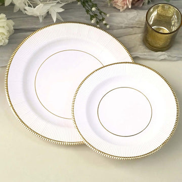 25 Pack White Sunray Gold Rimmed Dessert Appetizer Paper Plates, Disposable Party Plates 350 GSM 8"