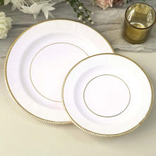 25 Pack of Disposable White 8 Inch Sunray Gold Rimmed Party Dinner Plates 350 GSM