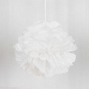 6 Pack White Tissue Paper Pom Poms Flower Balls, Ceiling Wall Hanging Decorations 10"