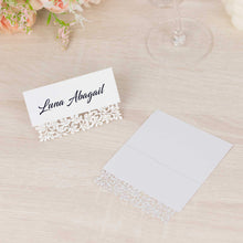 50 Pack White Wedding Table Name Place Cards with Laser Cut Leaf Vine Design, Printable Reservation 