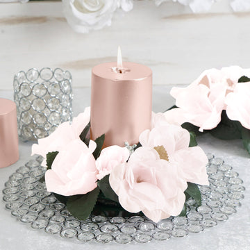 <strong>Charming 8 Pack Nude Artificial Silk Rose Flower Candle Ring Wreaths</strong>