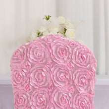Pink Satin Rosette Spandex Stretch Banquet Chair Cover, Fitted Chair Cover
