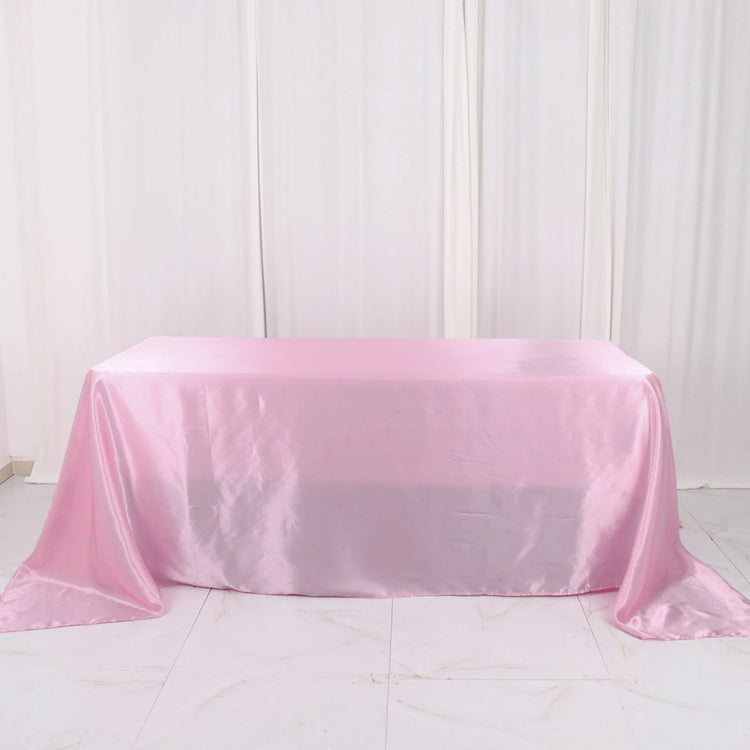 90 Inch x 132 Inch Pink Satin Seamless Rectangular Tablecloth