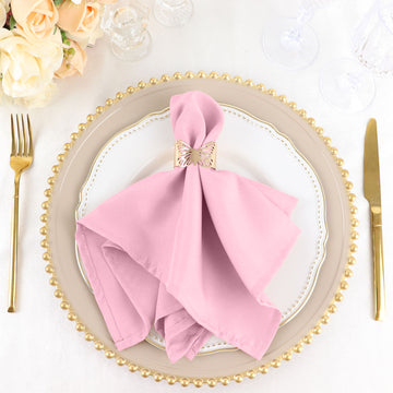 5 Pack Pink Seamless Cloth Dinner Napkins, Wrinkle Resistant Linen 17"x17"