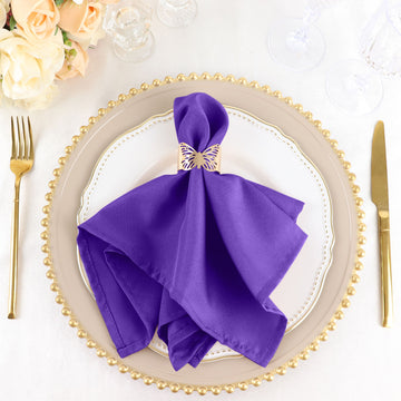 5 Pack Purple Seamless Cloth Dinner Napkins, Wrinkle Resistant Linen 17"x17"