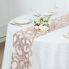 12x108inch Blush Rose Gold Leaf Vine Embroidered Sequin Mesh Like Table Runner