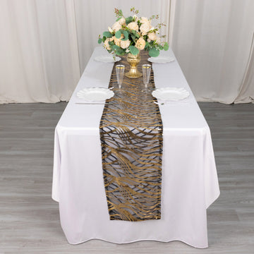 Versatile and Stylish Black Gold Wave Mesh Table Runner