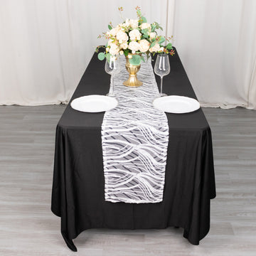 Add Elegance to Your Table Setting with the White Black Wave Mesh Table Runner