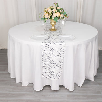 Elevate Your Event Decor with the White Black Wave Mesh Table Runner