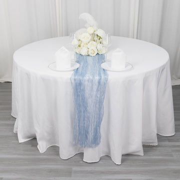 Versatile and Timeless: The Dusty Blue Sheer Crinkled Organza Table Runner