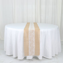 14 Inch x 106 Inch Natural Jute Burlap Table Runner with Middle White Lace