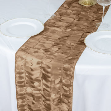 Enhance Your Decor with a Taupe 3D Leaf Petal Taffeta Fabric Table Runner