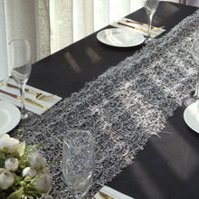 12x108inch Silver Sequin Mesh Schiffli Lace Table Runner, Sparkly Party Table Decoration