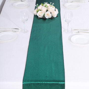 Add a Touch of Opulence with the Hunter Emerald Green Shimmer Sequin Dots Polyester Table Runner