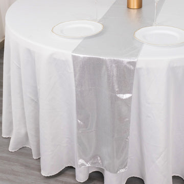 Quality and Style Combined in the Silver Shimmer Sequin Dots Polyester Table Runner