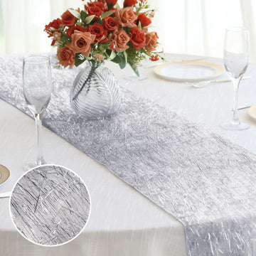 Add Sparkle and Elegance to Your Event with the Silver Metallic Fringe Shag Tinsel Table Runner