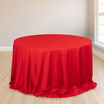 Red Premium Scuba Round Tablecloth, Wrinkle Free Polyester Seamless Tablecloth 132"