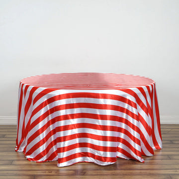 Red / White Seamless Stripe Satin Round Tablecloth 120"
