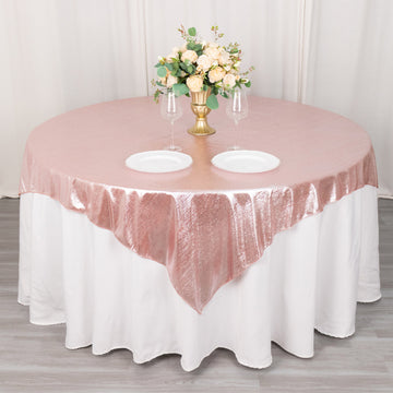 Elevate Your Event with the Rose Gold Shimmer Sequin Dots Square Polyester Table Overlay