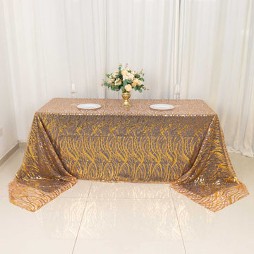 Elevate Your Tablescapes with the Rose Gold Wave Mesh Rectangular Tablecloth
