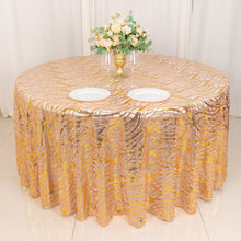Rose Gold Wave Mesh Round Tablecloth With Gold Embroidered Sequins - 120inch