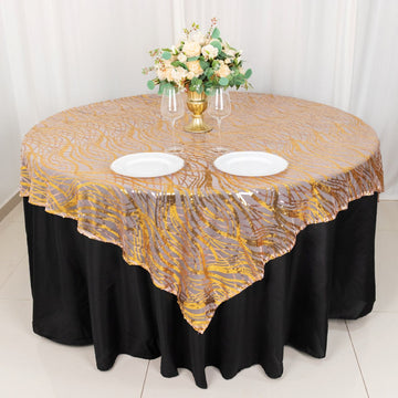 Elevate Your Event with the Rose Gold Wave Mesh Square Table Overlay