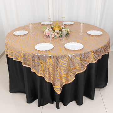 Luxuriate in Elegance with the Rose Gold Wave Mesh Square Table Overlay