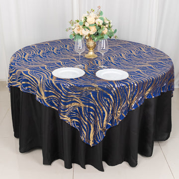 Elevate Your Event with the Royal Blue Wave Mesh Square Table Overlay