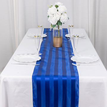 Royal Blue Satin Stripe Table Runner, Elegant Tablecloth Runner 12"x108"