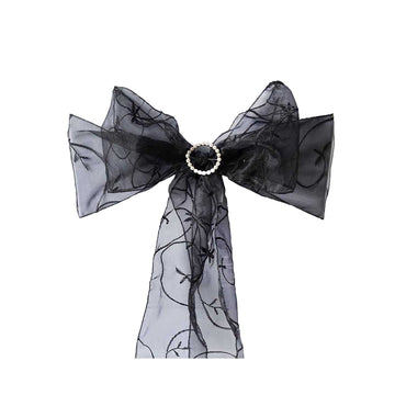 Create a Stylish and Chic Look with Black Embroidered Organza Chair Sashes