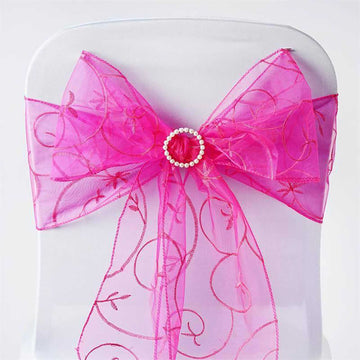 Add a Touch of Elegance to Your Event with Fuchsia Embroidered Organza Chair Sashes
