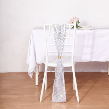 Elevate Your Event with Silver Geometric Diamond Chair Sashes