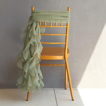 Elevate Your Event Decor with the Dusty Sage Green Chiffon Curly Chair Sash