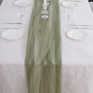 Enhance Your Event Decor with the Dusty Sage Green Premium Chiffon Table Runner