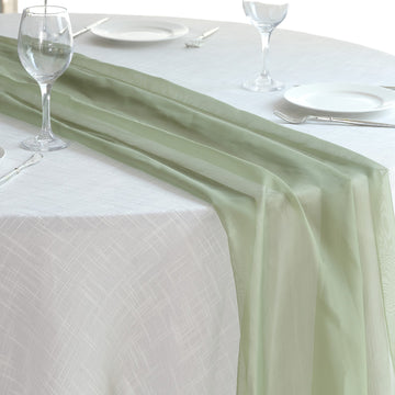 Elevate Your Event with the Dusty Sage Green Premium Chiffon Table Runner