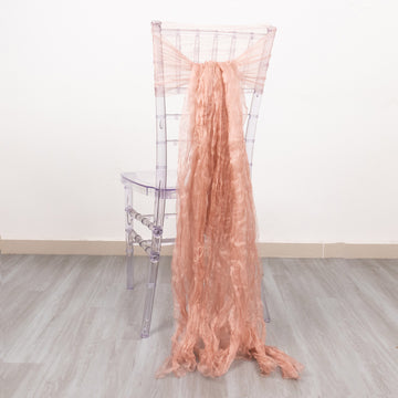 Timeless Beauty with Dusty Rose Sheer Crinkled Organza Chair Sashes