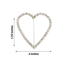 Silver Stainless Steel and Rhinestones Rhinestone Encrusted Pin Heart Brooch with measurements of 1.75 inches and 2 inches for sash buckles & clip pins