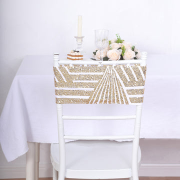 Create a Memorable Event with White Gold Diamond Glitz Sequin Chair Sash Bands