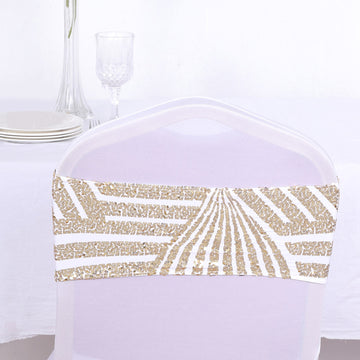 Add Elegance with Gold Diamond Glitz Sequin White Spandex Chair Sash Bands