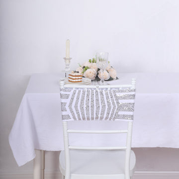Create a Mesmerizing Atmosphere with White Silver Diamond Glitz Sequin Chair Sash Bands
