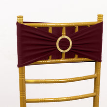 5 Pack Burgundy Spandex Chair Sashes with Gold Rhinestone Buckles, Elegant Stretch Chair Bands