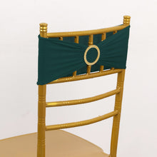 5 Pack Hunter Emerald Green Spandex Chair Sashes with Gold Rhinestone Buckles, Elegant Stretch Chair